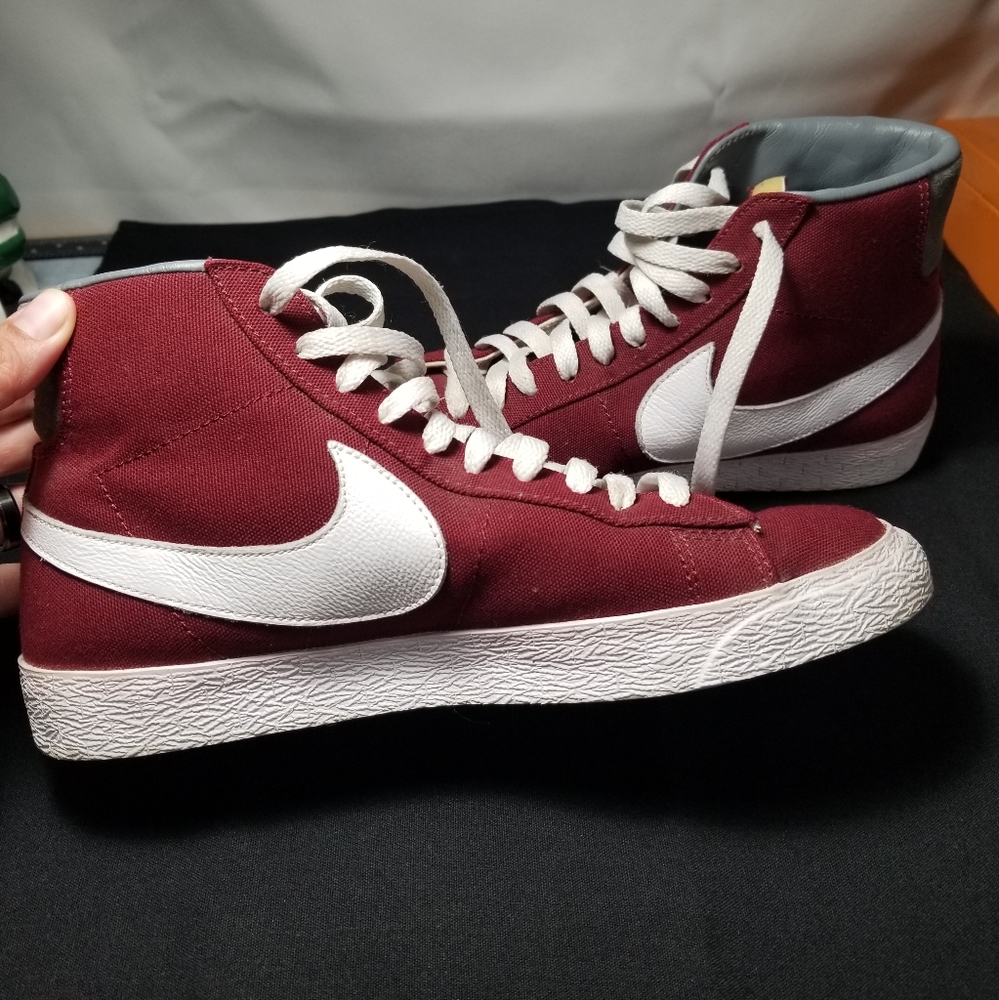 Nike ID Blazer Burgundy High-Top Sneakers with White Swoosh